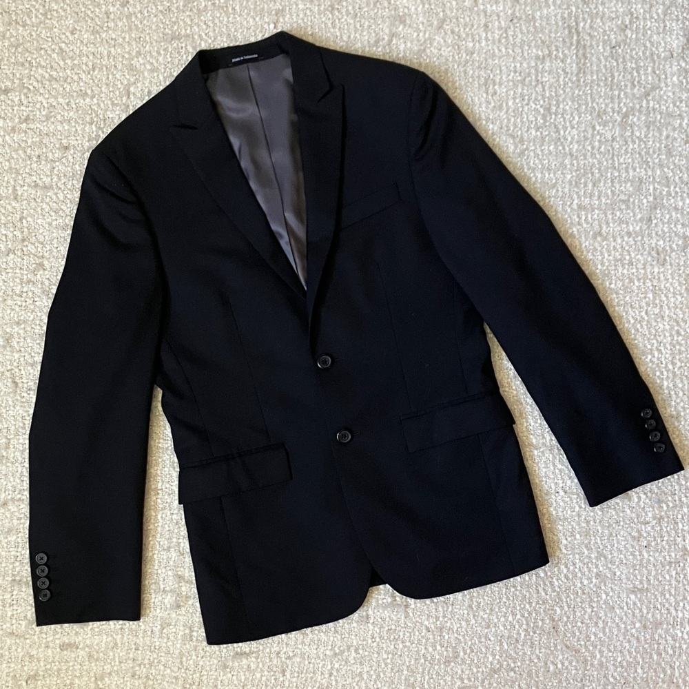 🎩 EGARA MENS SIZE 36S SLIM FIT WOOL BLACK BLAZER